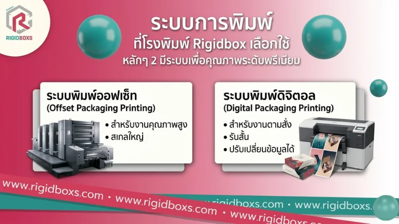 ระบบงานพิมพ์บรรจุภัณฑ์ ราคาคุ้ม คุณภาพสูงที่โรงพิมพ์ Rigidbox เลือกใช้! ระบบงานพิมพ์บรรจุภัณฑ์ ระบบงานพิมพ์บรรจุภัณฑ์ Offset และ Digital ที่โรงพิมพ์ Rigidbox เลือกใช้สำหรับงานคุณภาพสูง