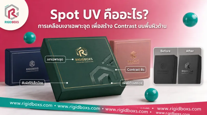Spot UV เฉพาะจุด การออกแบบ Spot UV Coating ให้ได้ Effect สวยสุดบนบรรจุภัณฑ์ Spot UV เฉพาะจุด การออกแบบ Spot UV บนบรรจุภัณฑ์ ใช้เคลือบเงาเฉพาะจุดเพื่อเน้นโลโก้และเพิ่มความโดดเด่น